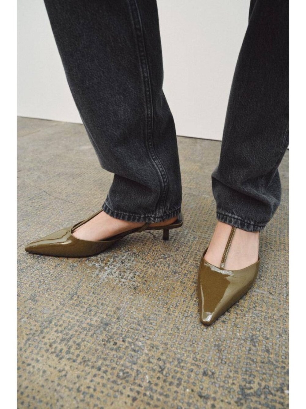 Zara Womens Kitten Heel slingbacks Pumps Green EU 39 US 8 Pointed 1206/510 NWT